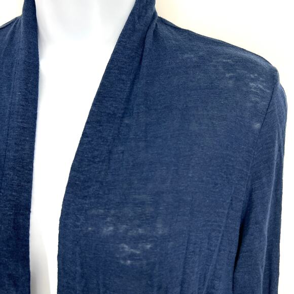 J. Jill Navy Linen Lightweight Cardigan Ruched Sleeve Size S - Picture 2 of 11